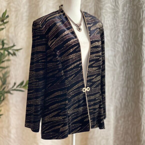 NWOT Vintage 80s R&M Richards Black & Gold Glitter Zebra Evening Jacket‎ Size 18 - Picture 1 of 8